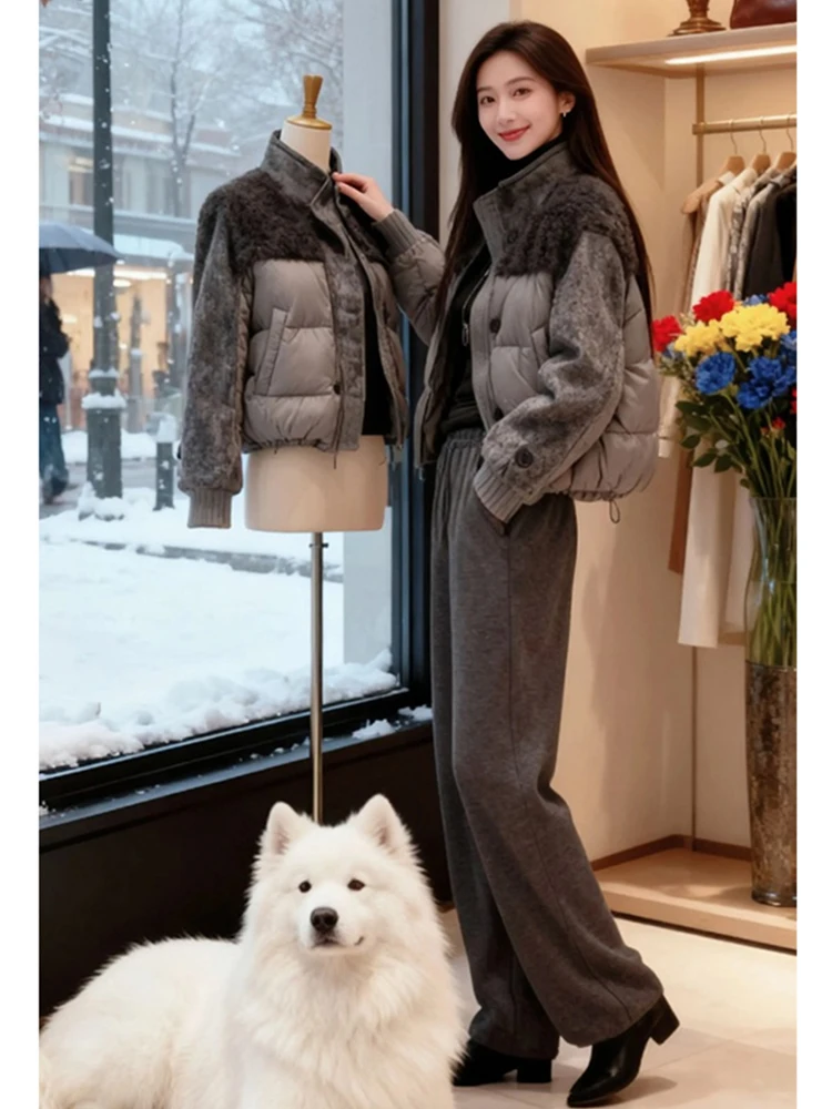 

Женское хлопковое пальто с воротником-стойкой, хлопковое пальто с мехом ягненка, европейское модное зимнее пальто, Новое поступление средней длины