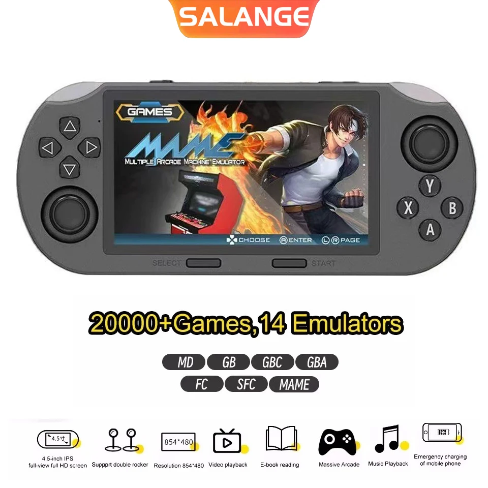 

Salange Portable Handheld Game Consoles 4.5 Inch IPS Screen Portable Game Player Built-in 20000+ Retro Games For PS1/GBA/SFC/GBC
