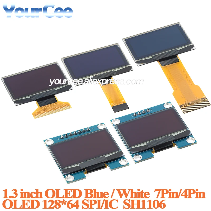 

1,3-дюймовый OLED-дисплей, модуль ЖК-экрана 1,3 дюйма, разрешение 128*64, интерфейс IIC, драйвер SH1106, синий/белый, 4-контактный/7-контактный
