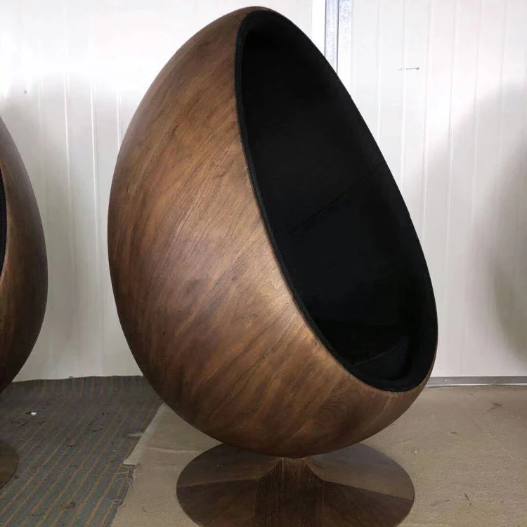 

#Walnut Veneer Fiberglass Pointed Ball Oval Egg Shell Type Lounge Chair Space Capsule Bubble Seat