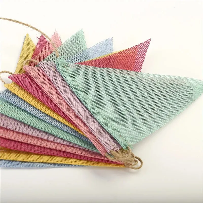 Linen 6 Colors 12 Pieces of Color Pennant European Wedding Decoration Party Pull Flags Wedding Flags image 2