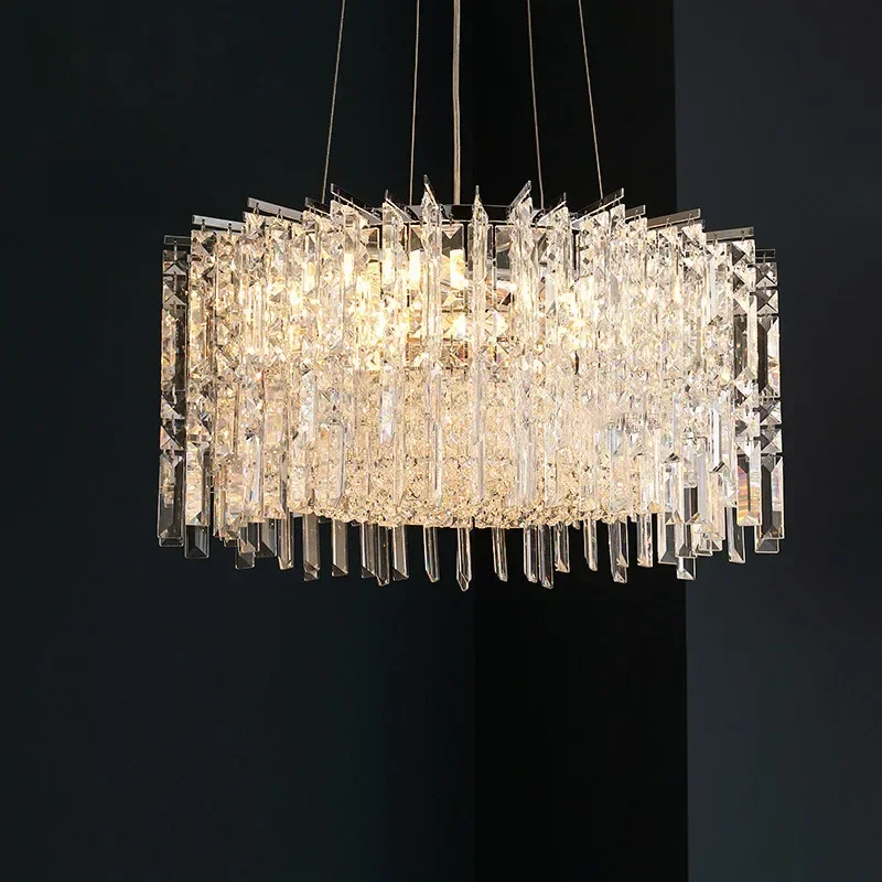 الحديثة كريستال LED الثريا الكروم جولة شنقا تركيب المصابيح لغرفة المعيشة غرفة الطعام ديكور المنزل الفاخر غرفة نوم