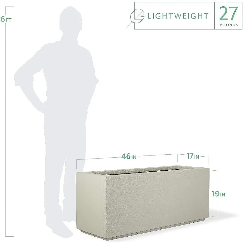 背の高いモダンな長方形トラフプランター、屋外および屋内、頑丈、耐候性、46 "l x 17" w x 19 "h、軽量