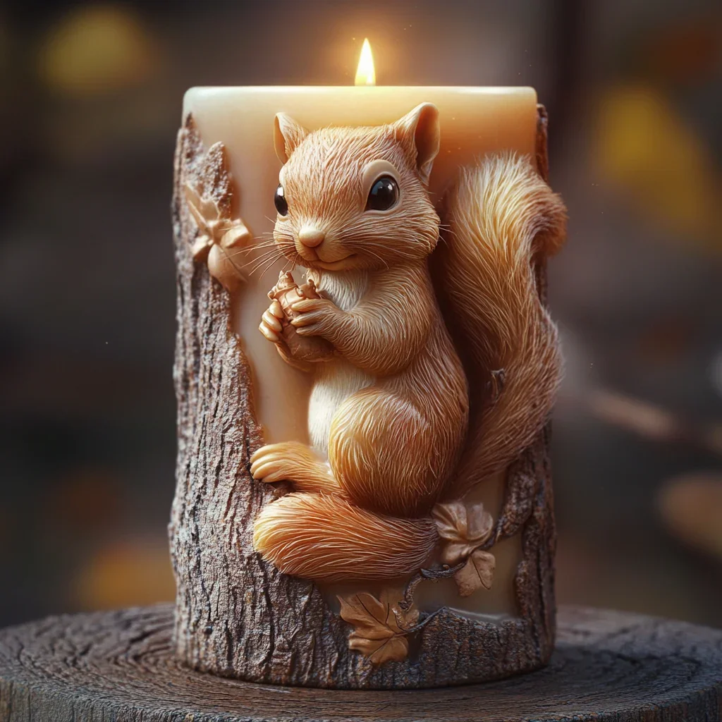 3D Squirrel Relief Cylinder Candle Silicone Mold Eating Pine Squirrel Relief Resin Mould Rabbit penguin Cement Gypsum Molds