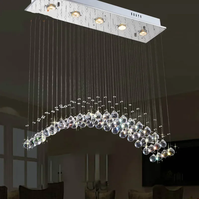 LED Rectangular Curtain Wave Crystal Pendant Lighting Family Dining Room Kitchen Bedroom Living  Ceiling Lamp