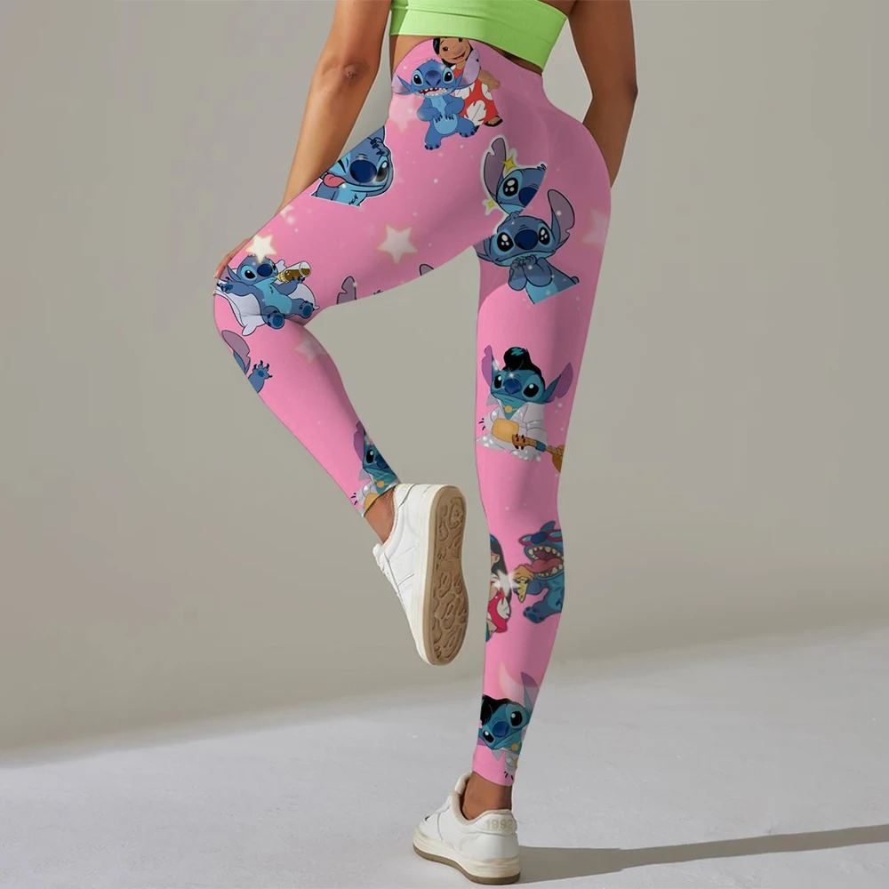 

Women Sports LeggingsDisney Stitch print Elastic Peach Buttocks Fitness Pants With Raised Hips And High Waist Yoga Pants Tight