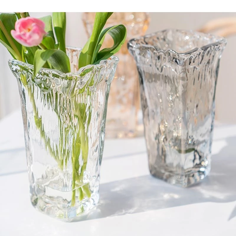 Modern Art Glass Countertop Vase Irregular Transparent Hydroponic Flower Arrangement Container Living Room Decor