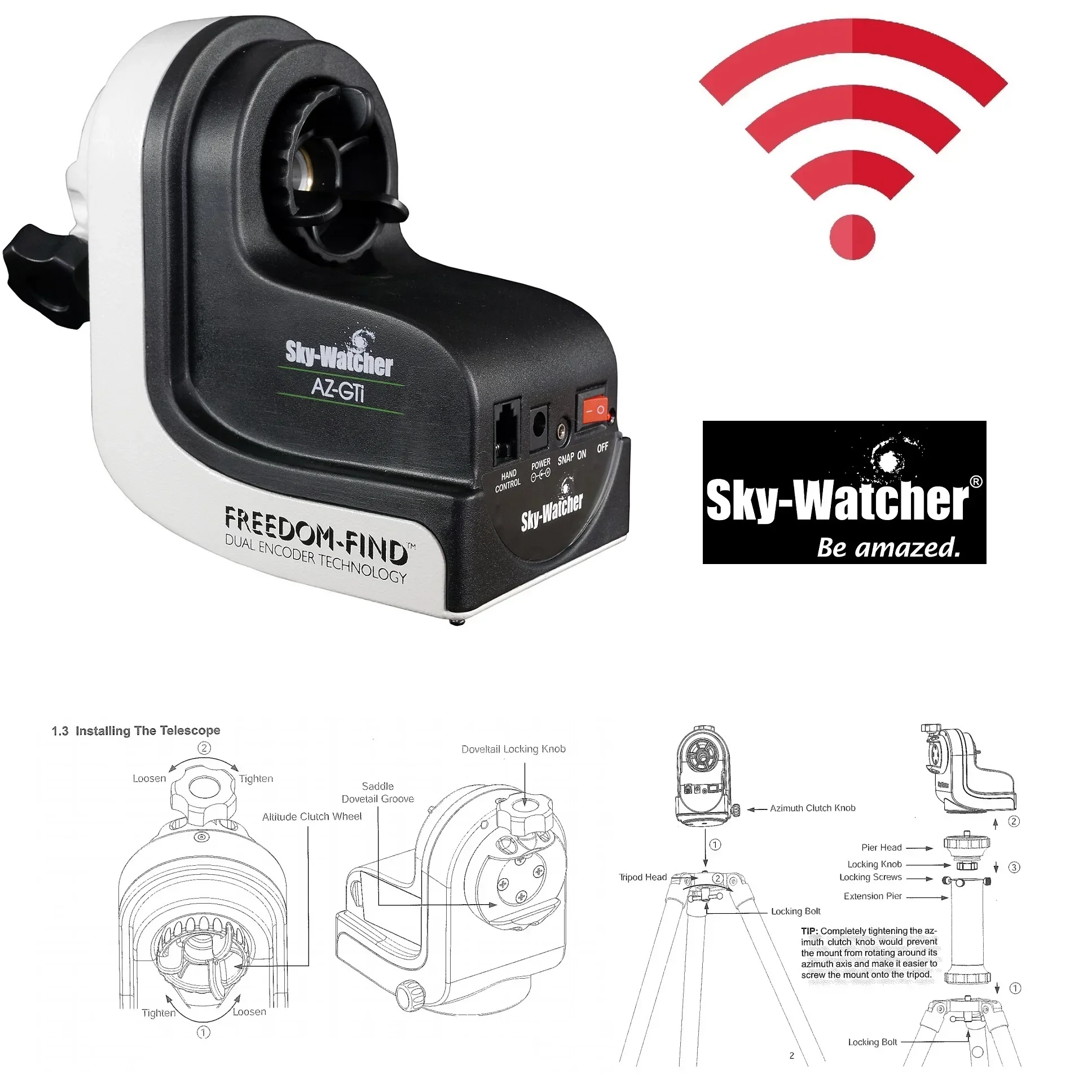 Sky-Watcher AZ-GTI WI-FI GO-TO ALT-Azimuth Mount Head WIth Equatorial Mount Two Scopes Mode