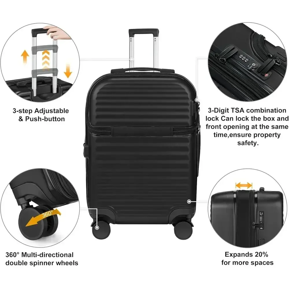 4-Piece Suitcase Set with Wheels, ABS Shell, TSA Lock, Spinner Luggage (20/24/28 inch, Black)