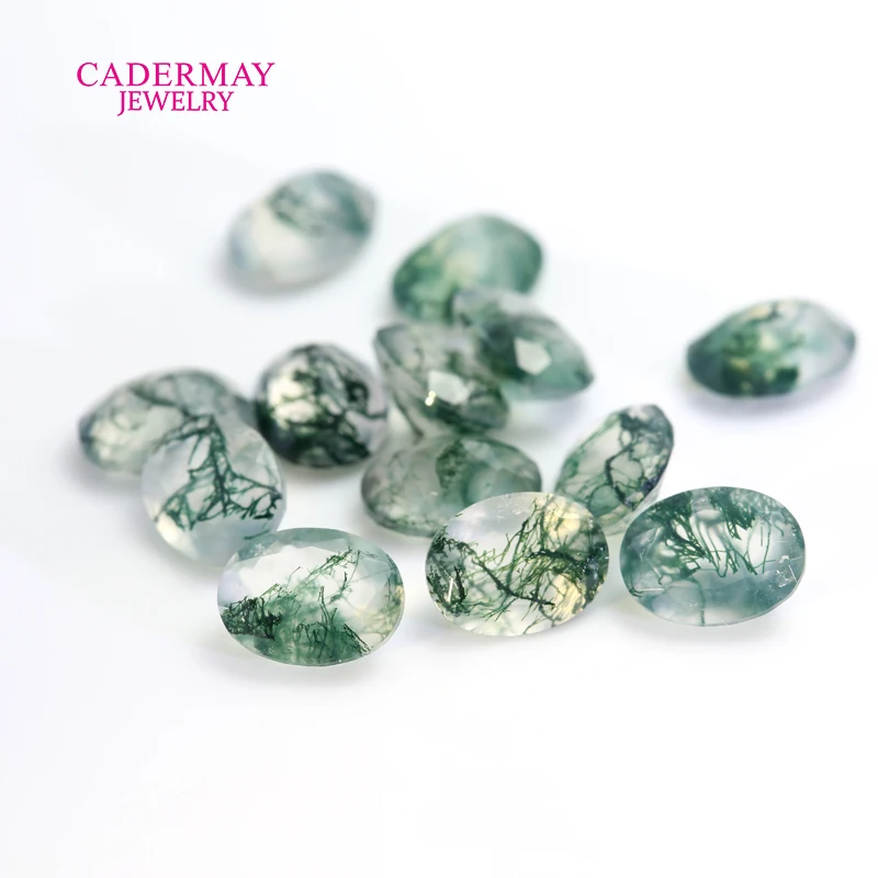 Cadermay Natural Moss Agate Loose Stones Oval Round Square Marquise Kite Emerald Faceted Moss Agate Gemstones For Jewelry Making