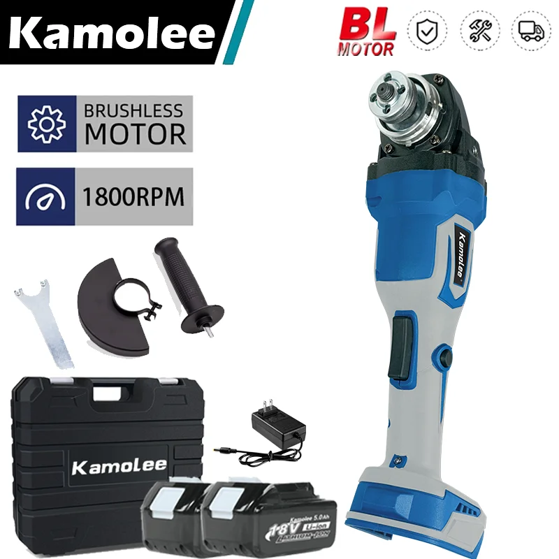 

Kamolee 125MM/100MM 18500RPM Brushless Cordless Angle Grinder 3 Speed Cutting Power Tools Compatible For Makita 18V Battery