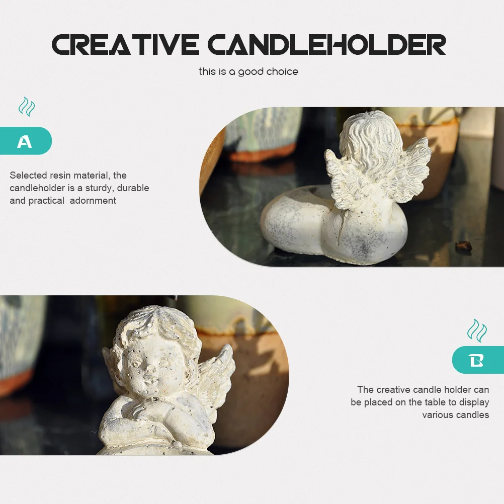 2Pcs Angel Holders Creative Resin Desktop Decor Stable Wedding Party Adornment Stand Adorable Candleholder
