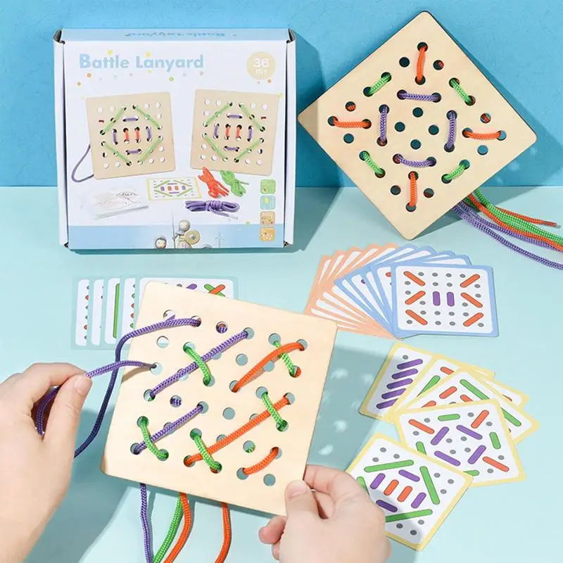 Montessori Embroidery Threading Board Game for Kids Wooden Educational Lacing Toys Toddler Fine Motor Skills Training Toys Gifts