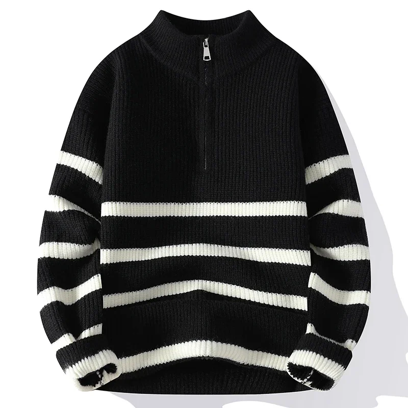 

Classic striped half-zip casual sweater for men, a daily commute knitted sweater, featuring 2024 autumn new warm knitwear.