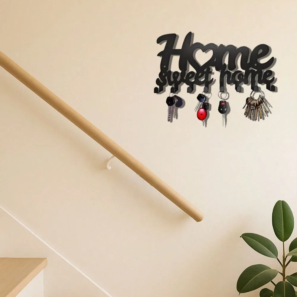 Ganchos de pared minimalistas de Metal negro, multifuncionales como soporte para toallas de cocina, acabado negro elegante y construcción robusta, 1 ud.