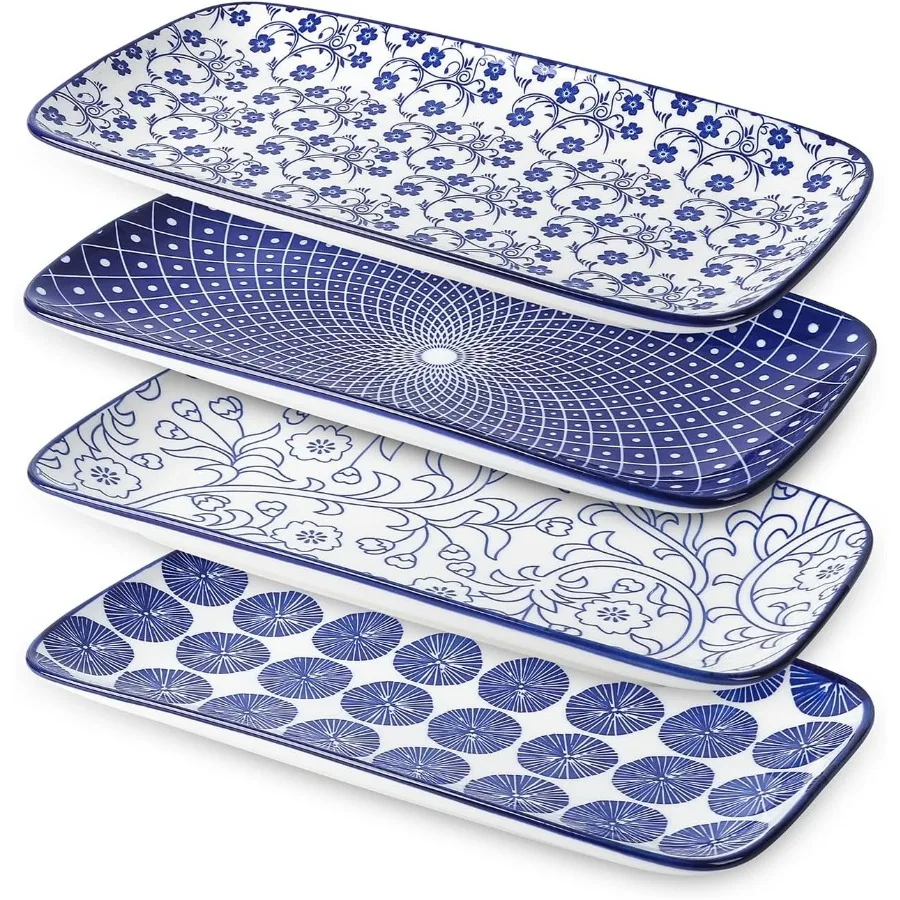 

Ceramic Rectangular Serving Platters Set of 4 12 Inch Serving Trays Dishes for Party Entertaining Rectangular Dinner Plates for