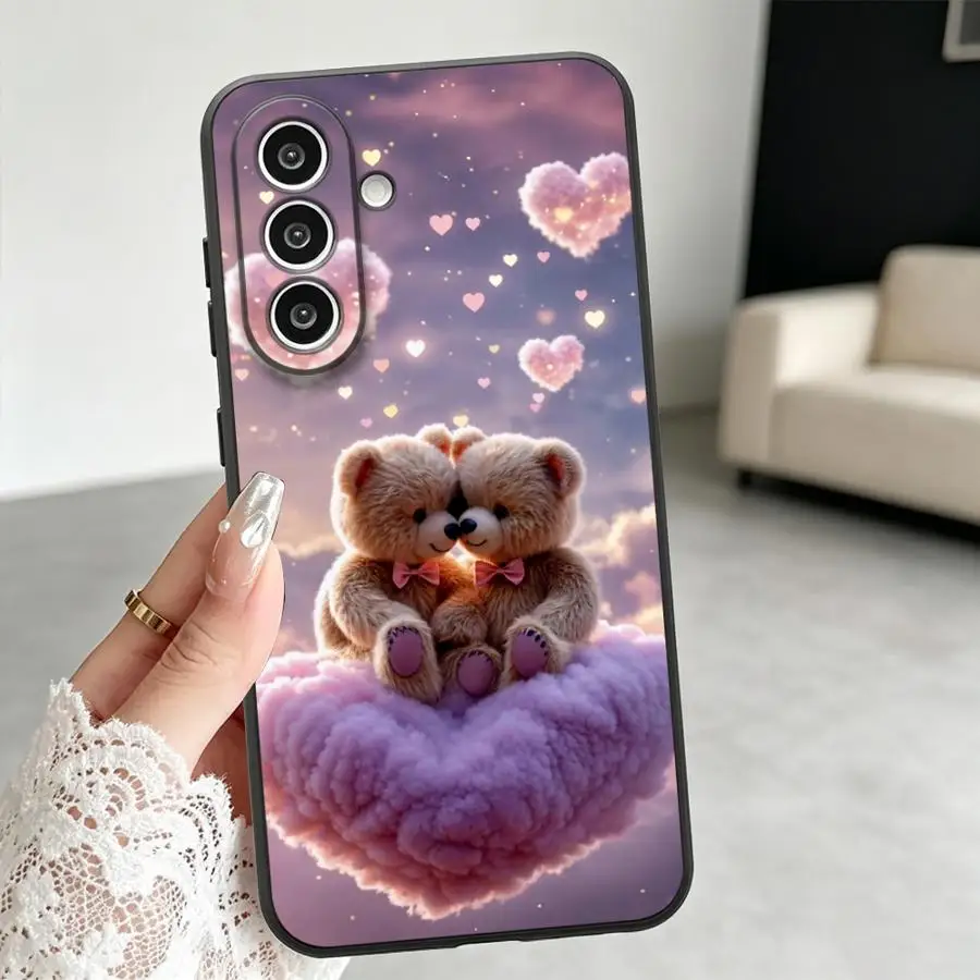 Bear Couple With Pink Hearts Phone Cover Case for Samsung Galaxy A57 A54 A55 A56 A26 A35 A24 A27 A533 A36 A17 A52 A34 A25 A37