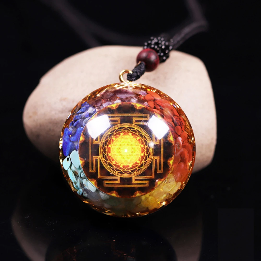 Chakra Orgonite Necklace Healing Reiki Orgonite Pendant Meditation Energy Necklace Sacred Geometry Resin Jewelry