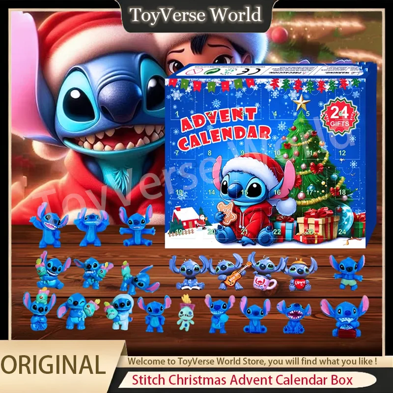 New Stitch Calendario dell'Avvento di Natale Scatola Kawaii LiloStitch Modello Doll Blind Box Anime Figura Giocattolo per bambini Regali a sorpresa di Natale