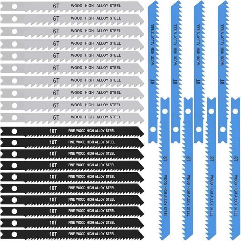 Jig Saw Blade Set 6T 8T 10T Assorted Saw Blades With U-Shank Sharp Fast Cut Blade Woodworking Tool