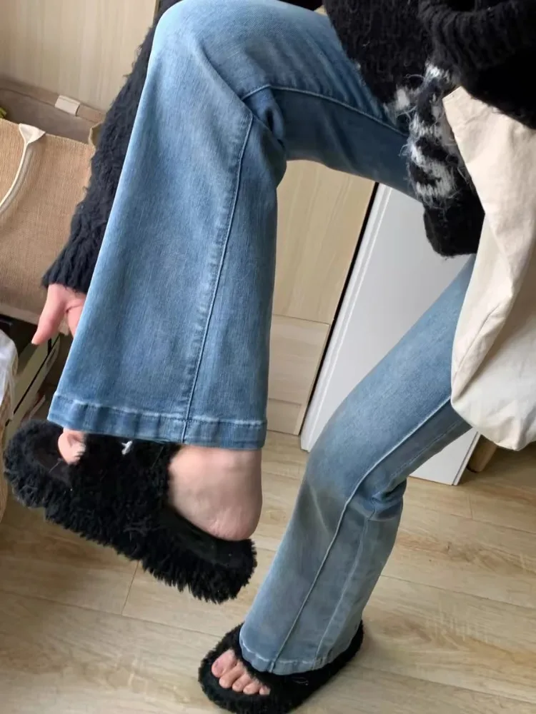 Flare Jeans Women Summer Girls Chic High Waist Slimming Temperament Casual Simple All-match Daily Slender Retro College Ulzzang