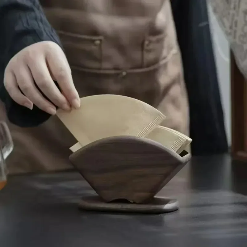Walnut Hand-brewed Coffee Filter Paper Holder Storage Box Hand-ground Drip Filter Paper Universal For Household Cafes
