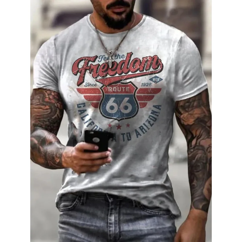 

Retro print pattern men's tshirt fashion men's short sleeve T-shirt 3D digital tee casual fashion Street