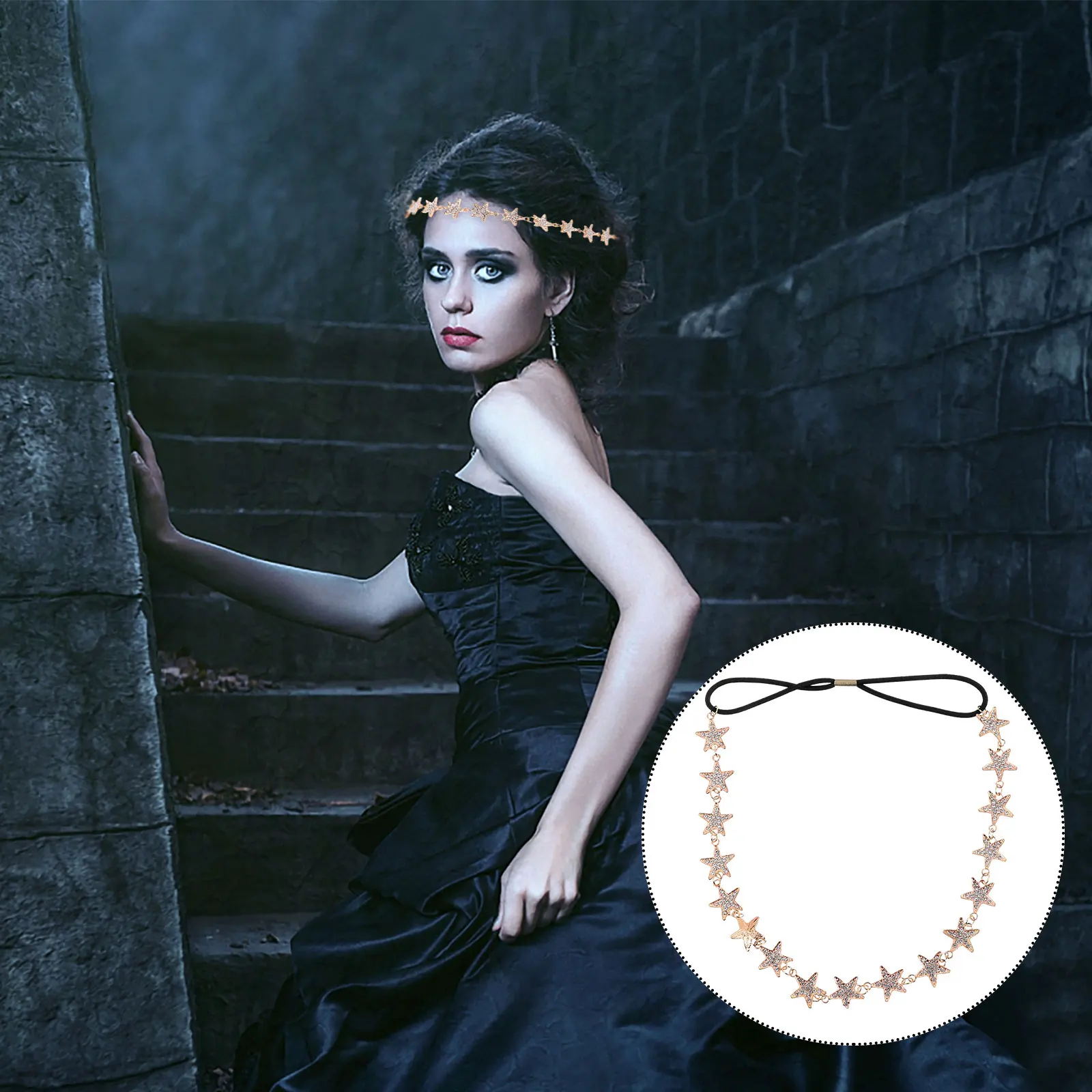 

Full Diamond Pentagram Headb Women Headdress Hair Jewelry Fashion Hoop Bridal Accessories Elegant Alloy Hairstyle Tool Star