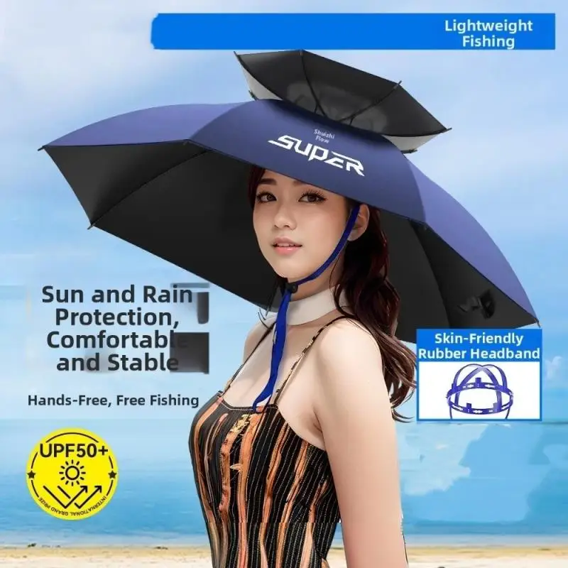 Double Layer Fishing Umbrella Hat Foldable Design UV Blocking Sun Protection Headwear Wide Brim Foldable Sun Hat For Beach