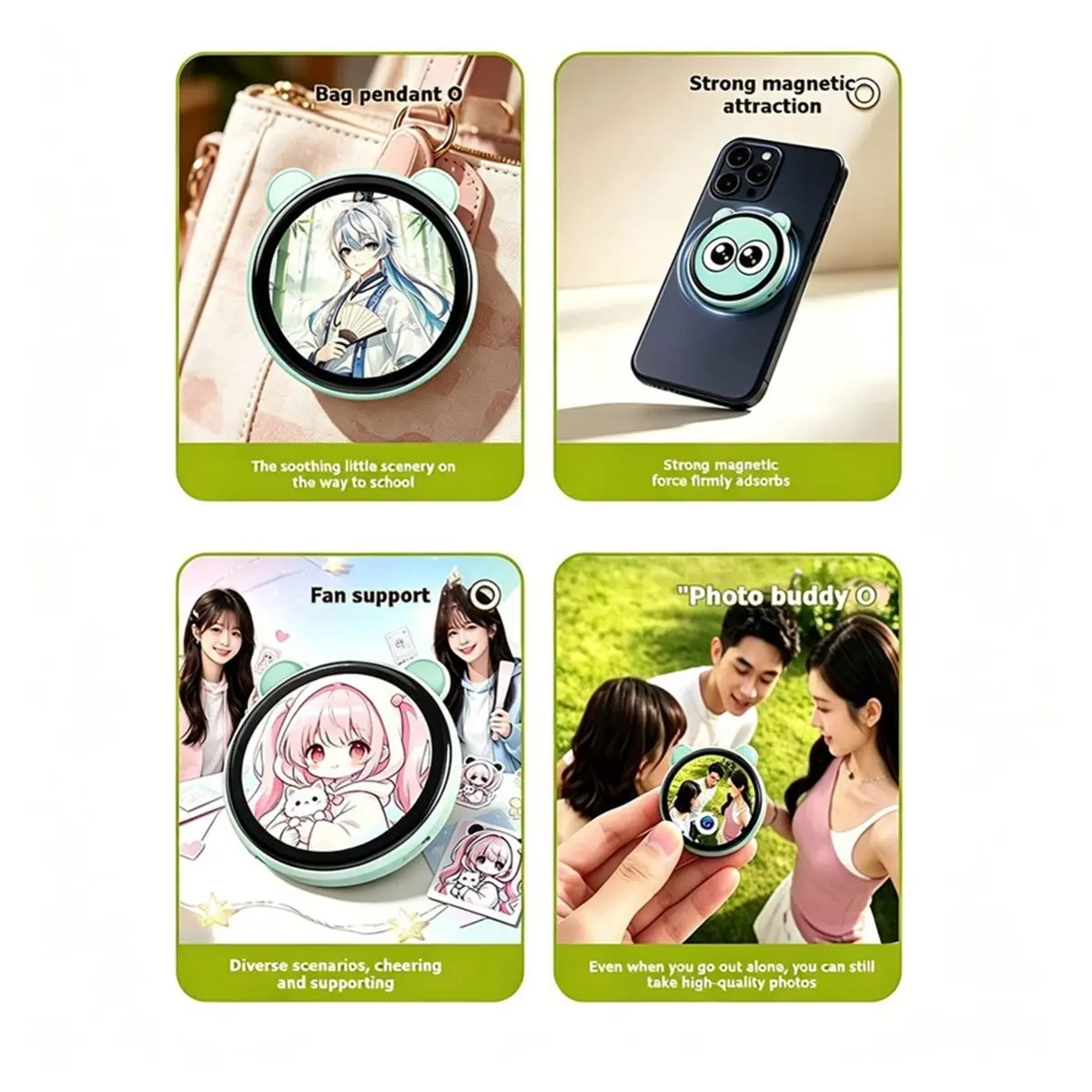 1.85-Inch Magnetic Electronic Badge Pendant Bluetooth Anime-Style GIF Built-in Games with Digital Display E-Badge