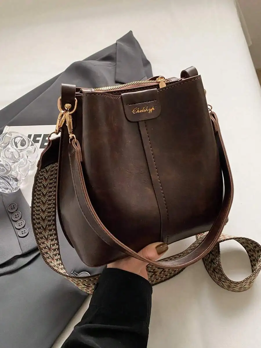 

Mini Autumn And Winter Fashion Texture Solid Color PU Bucket Bag Retro Versatile Ladies Shoulder Bag