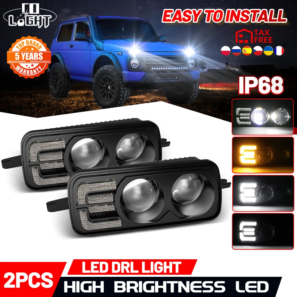 COLIGHT 1Pair LED Daytime Running Lights For Lada Niva 4X4 1995 with Running Turn Signal Car styling accessories DRL Turn signal