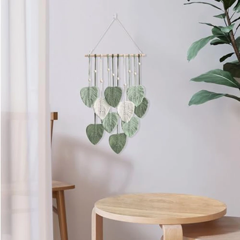 1 Piece Wall Decor Feather Woven Leave Tassels Decoration Handmade Leaf Feather Wall Art Decoration Green