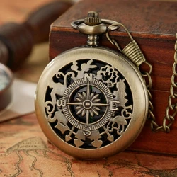 Multifunctional Pocket Watch Flip Open Survival Compass for Men Retro Hollow Out Pocket Watch Compass With Clasp Chain