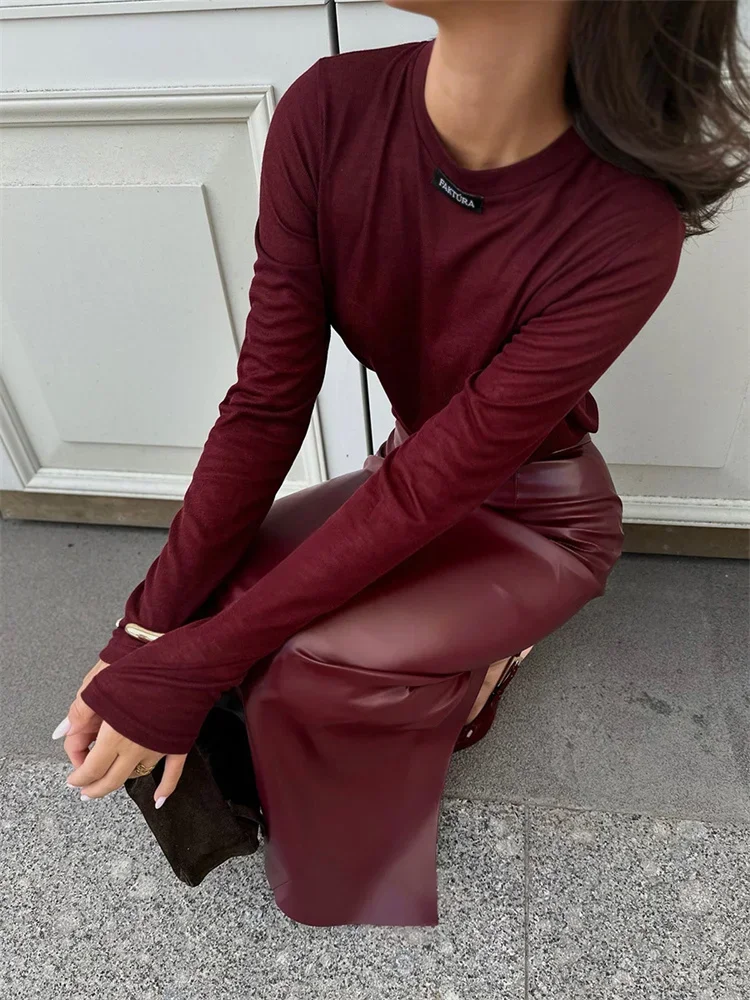 PU Fashion High Waist Female Long Skirt Casual Solid High Waist Vintage Streetwear Y2k Maxi Skirt Commute Clothes Autumn