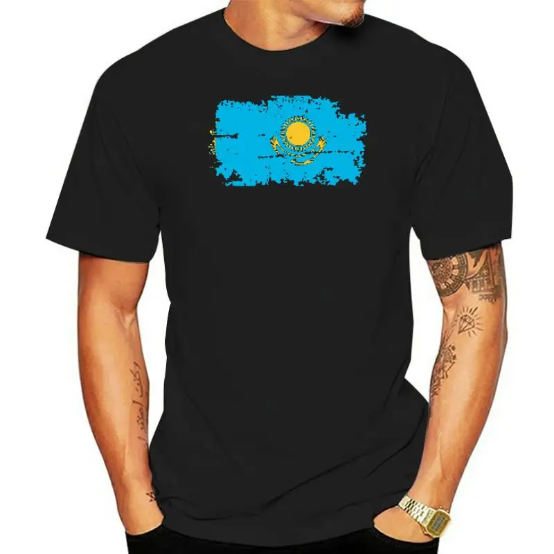 Kazakhstan Fans Cheer Tshirts For Men Kazakhstan National Flag Tee Shirts Short 100% T Shirts Nostalgic Style Swag Tops