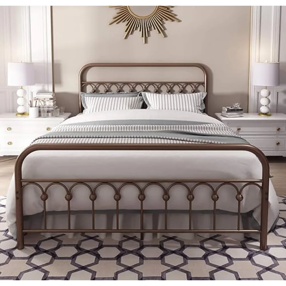 Vintage Sturdy Metal Bed Frame with Headboard and Footboard Basic Bed Frame No Box Spring Needed