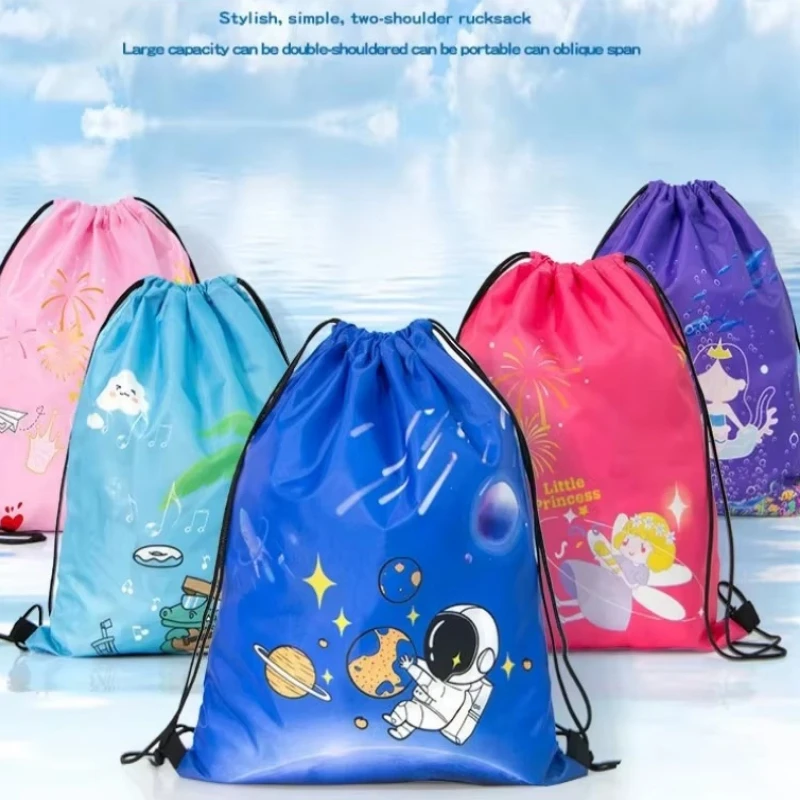 Children's Swimming Bag Waterproof Beach Bag Cute Cartoon Backpack Oxford Cloth Drawstring Backpack Gym Bag Sports Bags Sea Bags