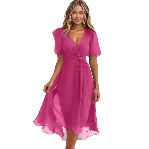 Vestido fino de verano para mujer, moda informal diaria, arrugas, cuello en V, cintura ceñida, corte en A, vestido con cremallera, vestido ligero y cómodo para vacaciones