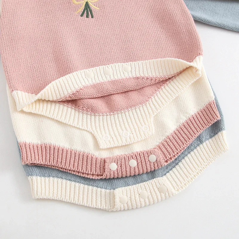 2026 neue Frühjahr 0-24 M Kleinkind Baby Mädchen Gestrickte Strampler Lange Ärmeln Floral Stickerei Infant Baby Mädchen gestrickte Overall