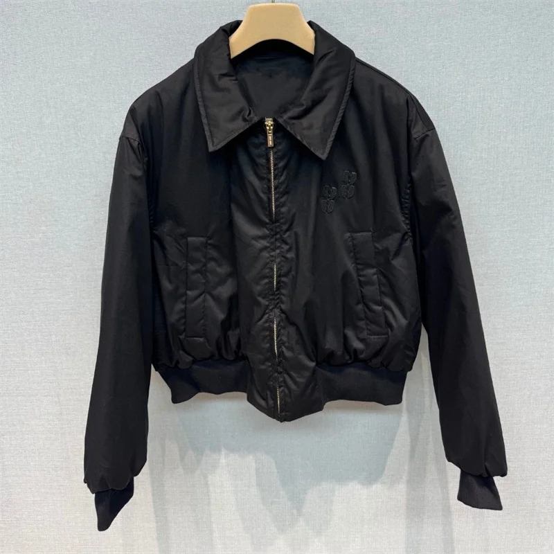 Women Winter Coat Autumn Black Colour M485947 White Down Zipper Jacket Down Long Sleeve Short Coat Women\'s Small Top keep warm