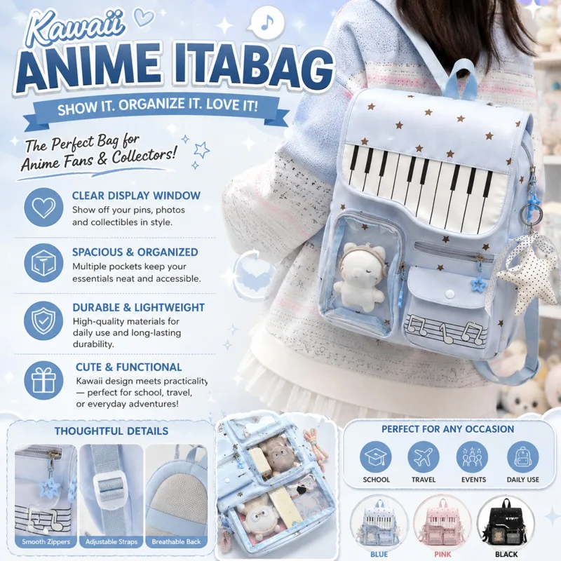 Piano Key Backpacks Star Y2K Cute Transparent Itabag JK Print School Bag Kawaii Aesthetic Student Bookbag Backpacks Gift New