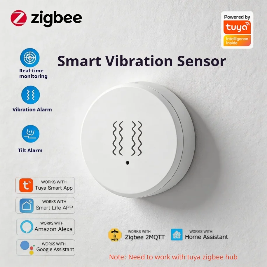 Tuya Zigbee Smart Vibration Sensor Real-Time Motion Shock Alarm APP Notification Alert Home Security Detection With Smart Life