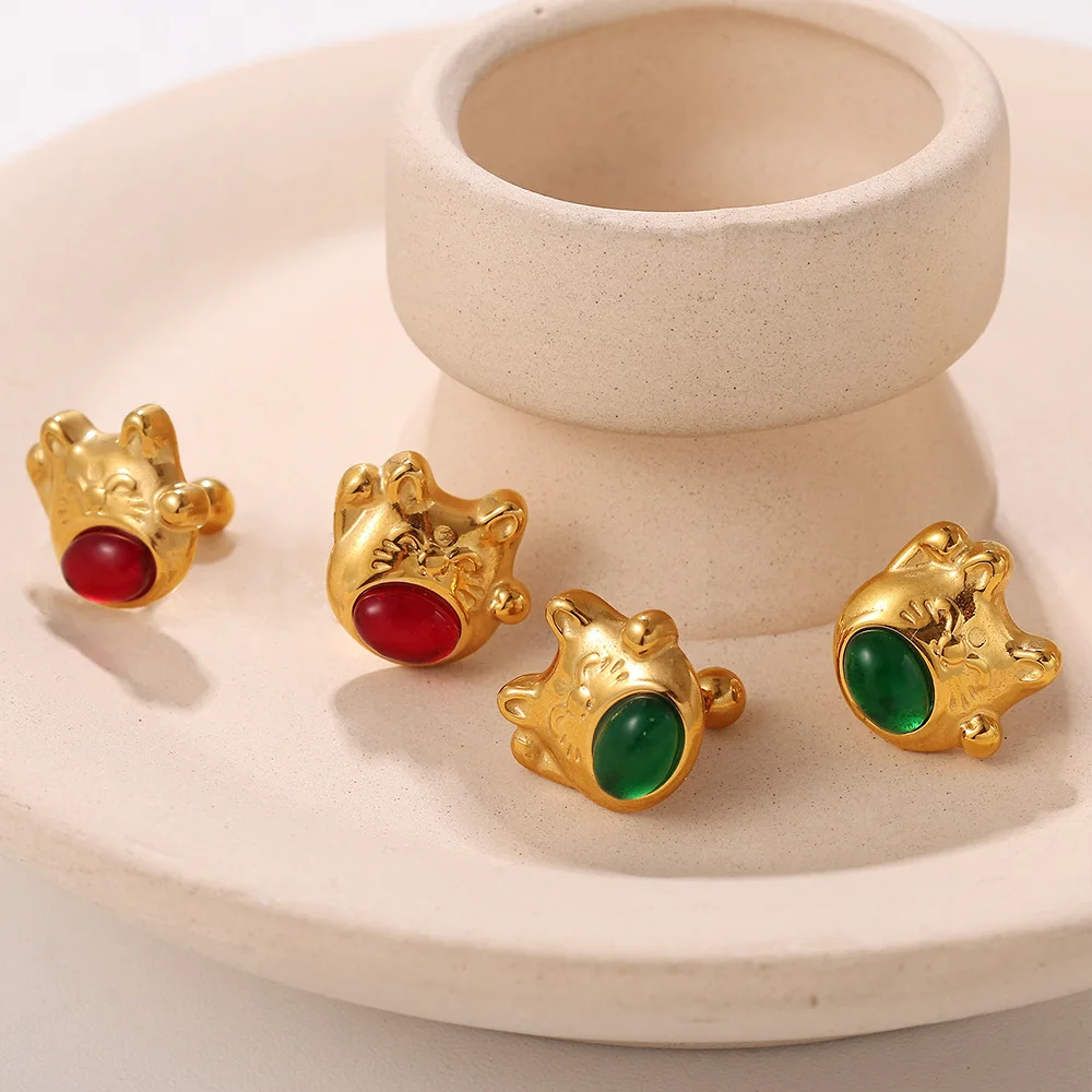 Keen on-pendientes de acero inoxidable, bonito dinero, gato, luz, nicho de lujo, dinero rojo, verde, joyería de gato, venta al por mayor