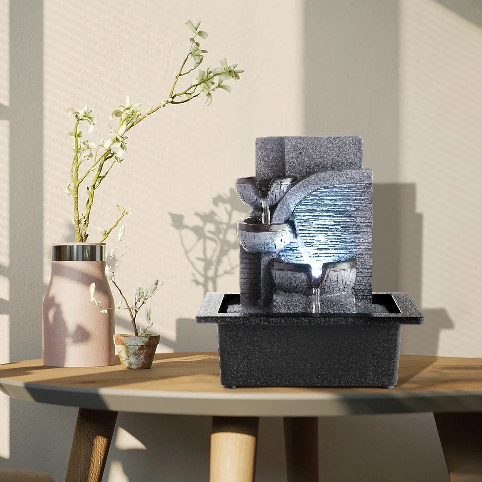 

Simple Indoor Tabletop Fengshui Water Fountain with LED Geomantic Ball Fengshui Decoration Mini Waterfalls Landscape Ornament