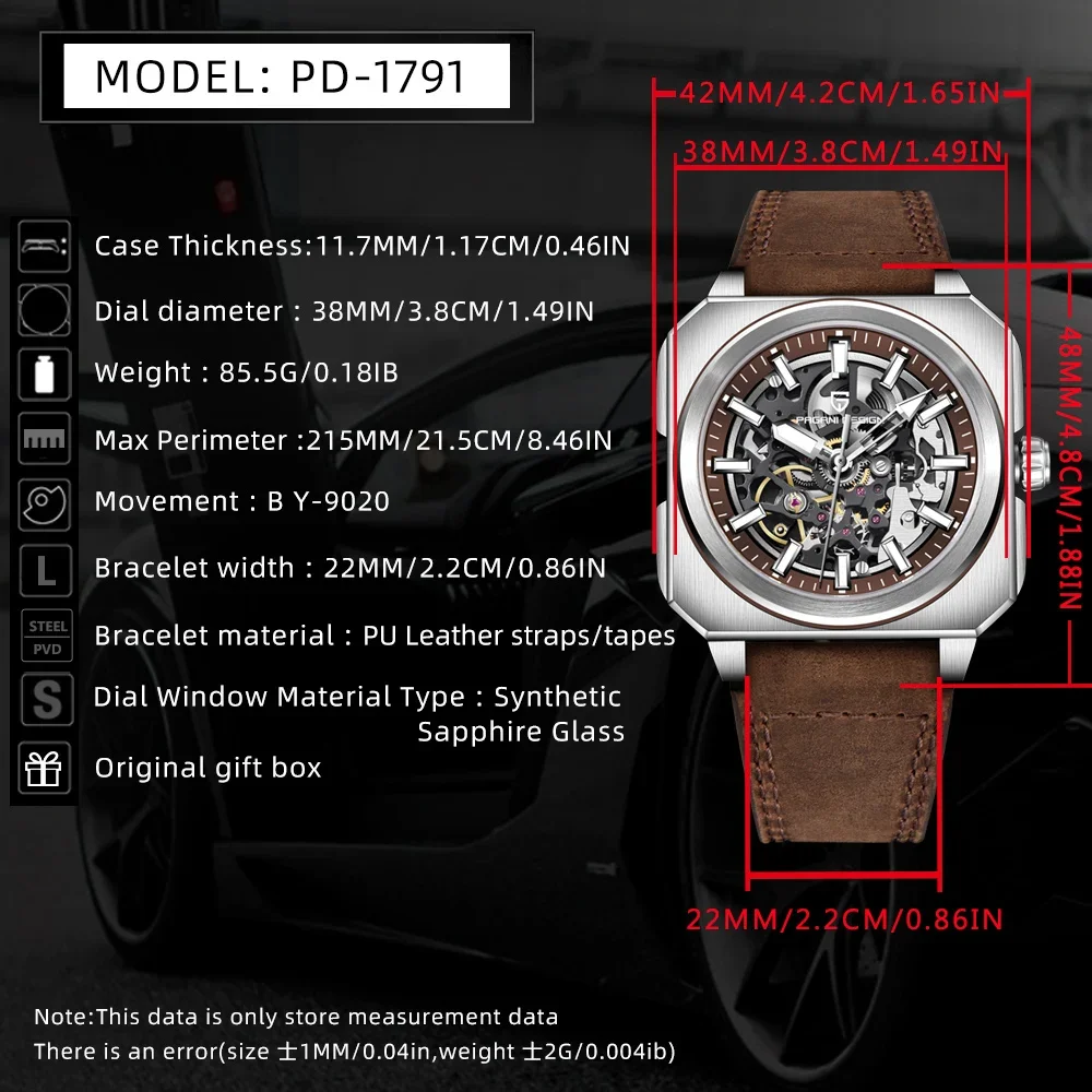 PAGANI DESIGN 2024 New 42MM Skeleton Men's Automatic Mechanical Watches Luxury Sapphire Glass 5ATM Waterproof Watch for Men