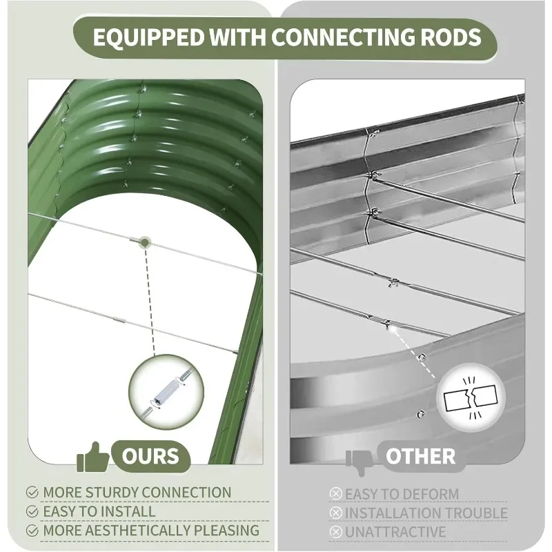 

Galvanized Raised Garden Bed - 8x2x1.4FT Metal Planter Boxes Outdoor | Oval Steel Raised Bed Kit for Gardening