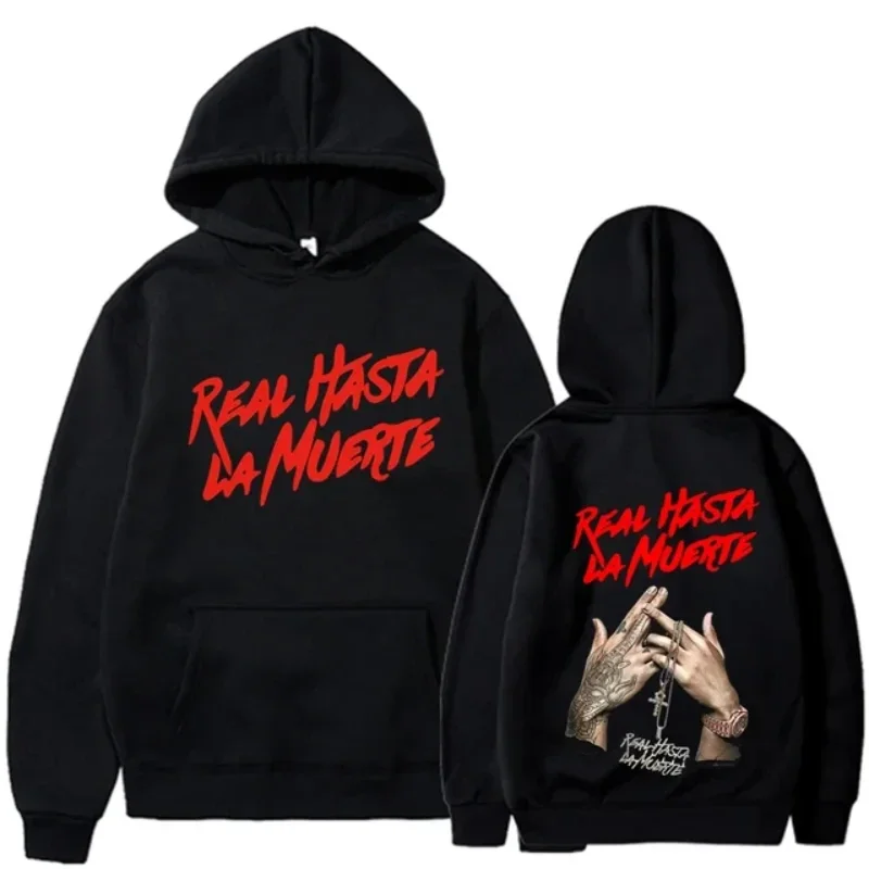 

Spring and Autumn Hooded Anuel AA Real To Death Printed Sweatshirt Streetwear Rapper Loose Pullover Casual Hooded Top3