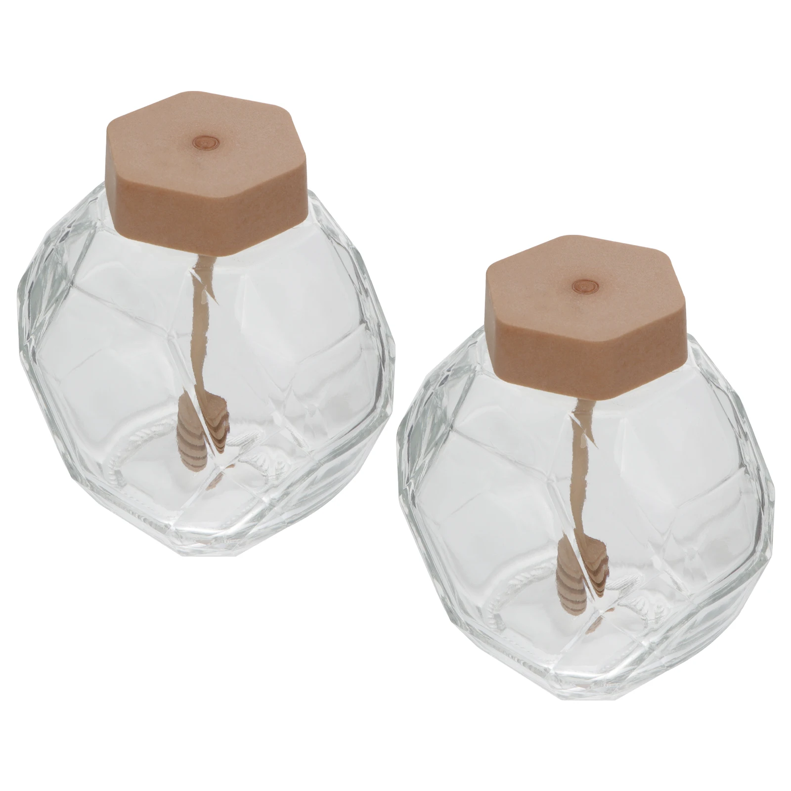 

2pcs Transparent Glass Jar With Stirring Rod For Kitchen Clear Storage Bottle Sealing Jars Hexagonal Design Home Honey Jar Bee