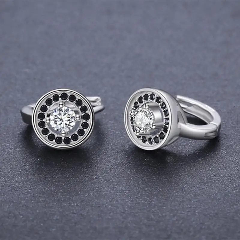 Stylish Classic S925 Sterling Silver Stud Earrings With Hot Black And White Zircon Ear Buckles Perfect Gift For Charming Ladies